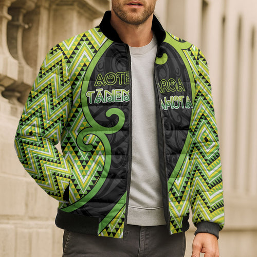 Custom Aotearoa Atua Tanemahuta Bomber Puffer Jacket God Of Forests Koru Patterns Koru Patterns
