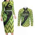 Custom Aotearoa Atua Tanemahuta Couples Matching Long Sleeve Bodycon Dress and Long Sleeve Button Shirt God Of Forests Koru Patterns Koru Patterns