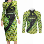 Custom Aotearoa Atua Tanemahuta Couples Matching Long Sleeve Bodycon Dress and Long Sleeve Button Shirt God Of Forests Koru Patterns Koru Patterns