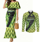 Custom Aotearoa Atua Tanemahuta Couples Matching Mermaid Dress and Long Sleeve Button Shirt God Of Forests Koru Patterns Koru Patterns