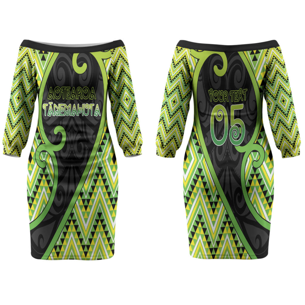 Custom Aotearoa Atua Tanemahuta Couples Matching Off The Shoulder Long Sleeve Dress and Long Sleeve Button Shirt God Of Forests Koru Patterns Koru Patterns