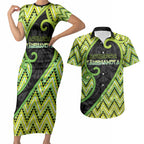 Custom Aotearoa Atua Tanemahuta Couples Matching Short Sleeve Bodycon Dress and Hawaiian Shirt God Of Forests Koru Patterns Koru Patterns
