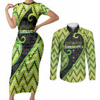 Custom Aotearoa Atua Tanemahuta Couples Matching Short Sleeve Bodycon Dress and Long Sleeve Button Shirt God Of Forests Koru Patterns Koru Patterns