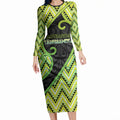 Custom Aotearoa Atua Tanemahuta Long Sleeve Bodycon Dress God Of Forests Koru Patterns Koru Patterns