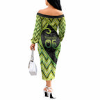 Custom Aotearoa Atua Tanemahuta Off The Shoulder Long Sleeve Dress God Of Forests Koru Patterns Koru Patterns