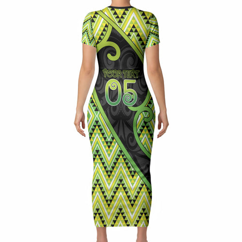 Custom Aotearoa Atua Tanemahuta Short Sleeve Bodycon Dress God Of Forests Koru Patterns Koru Patterns
