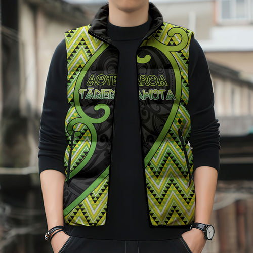 Custom Aotearoa Atua Tanemahuta Sleeveless Puffer Jacket God Of Forests Koru Patterns Koru Patterns