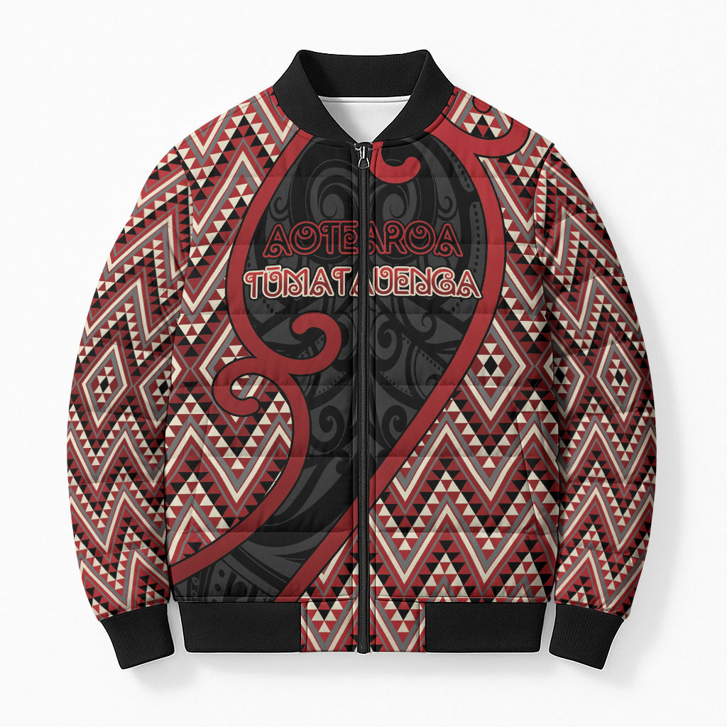 Custom Aotearoa Atua Tumatauenga Bomber Puffer Jacket God Of War Koru Patterns