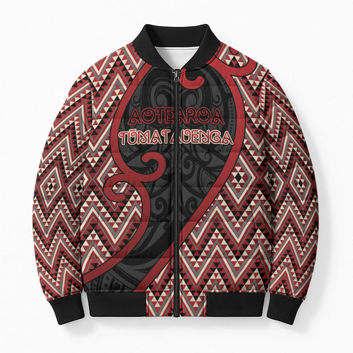 Custom Aotearoa Atua Tumatauenga Bomber Puffer Jacket God Of War Koru Patterns