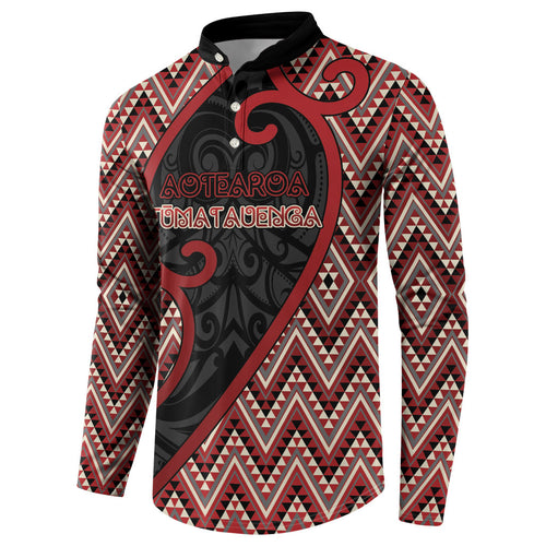 Custom Aotearoa Atua Tumatauenga Button Sweatshirt God Of War Koru Patterns