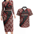 Custom Aotearoa Atua Tumatauenga Couples Matching Long Sleeve Bodycon Dress and Hawaiian Shirt God Of War Koru Patterns