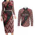 Custom Aotearoa Atua Tumatauenga Couples Matching Long Sleeve Bodycon Dress and Long Sleeve Button Shirt God Of War Koru Patterns