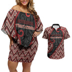 Custom Aotearoa Atua Tumatauenga Couples Matching Off Shoulder Short Dress and Hawaiian Shirt God Of War Koru Patterns
