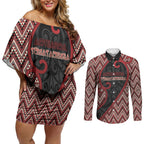Custom Aotearoa Atua Tumatauenga Couples Matching Off Shoulder Short Dress and Long Sleeve Button Shirt God Of War Koru Patterns