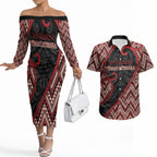 Custom Aotearoa Atua Tumatauenga Couples Matching Off The Shoulder Long Sleeve Dress and Hawaiian Shirt God Of War Koru Patterns