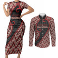 Custom Aotearoa Atua Tumatauenga Couples Matching Short Sleeve Bodycon Dress and Long Sleeve Button Shirt God Of War Koru Patterns