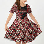 Custom Aotearoa Atua Tumatauenga Kid Short Sleeve Dress God Of War Koru Patterns
