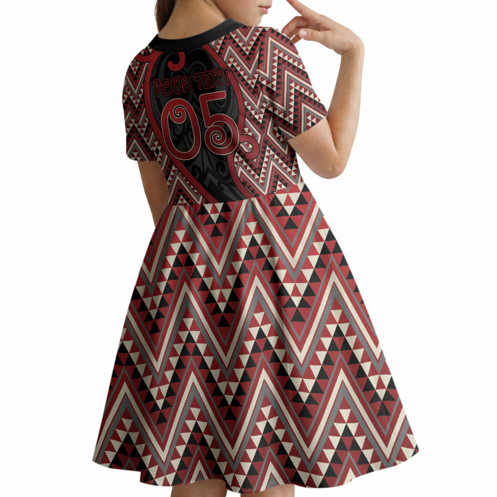Custom Aotearoa Atua Tumatauenga Kid Short Sleeve Dress God Of War Koru Patterns