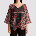 Custom Aotearoa Atua Tumatauenga Kimono Sleeve Blouse God Of War Koru Patterns
