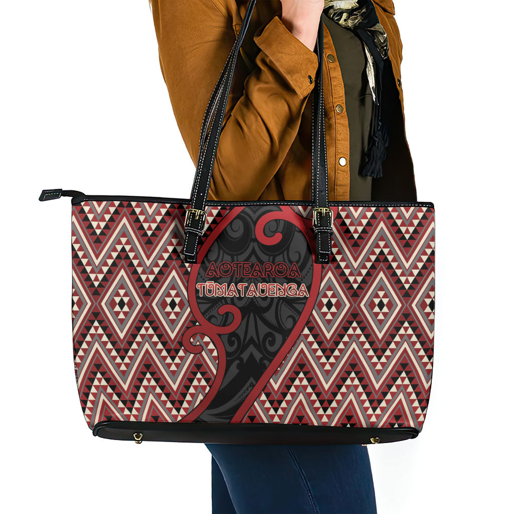 Aotearoa Atua Tumatauenga Leather Tote Bag God Of War Koru Patterns