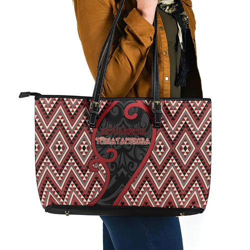 Aotearoa Atua Tumatauenga Leather Tote Bag God Of War Koru Patterns