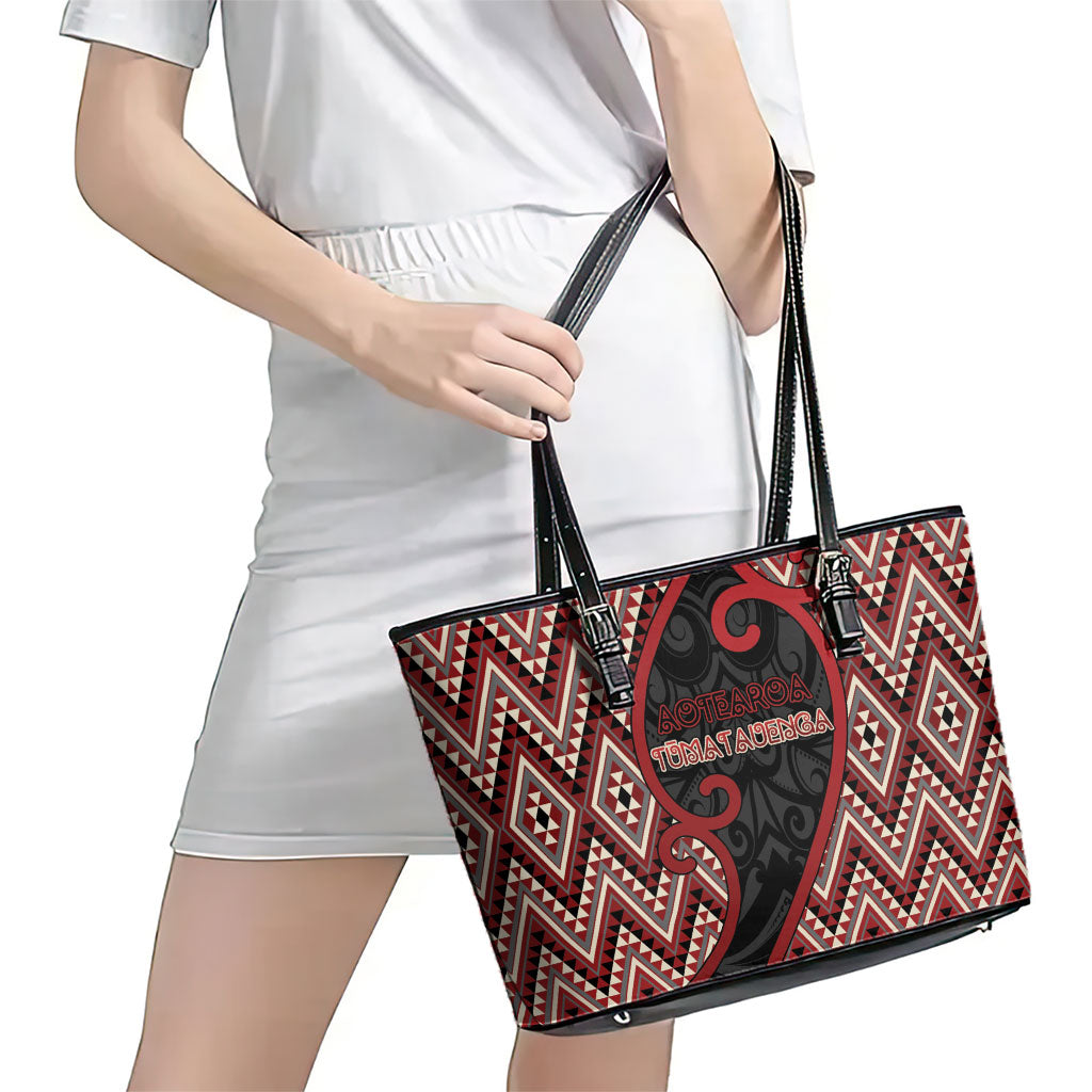 Aotearoa Atua Tumatauenga Leather Tote Bag God Of War Koru Patterns