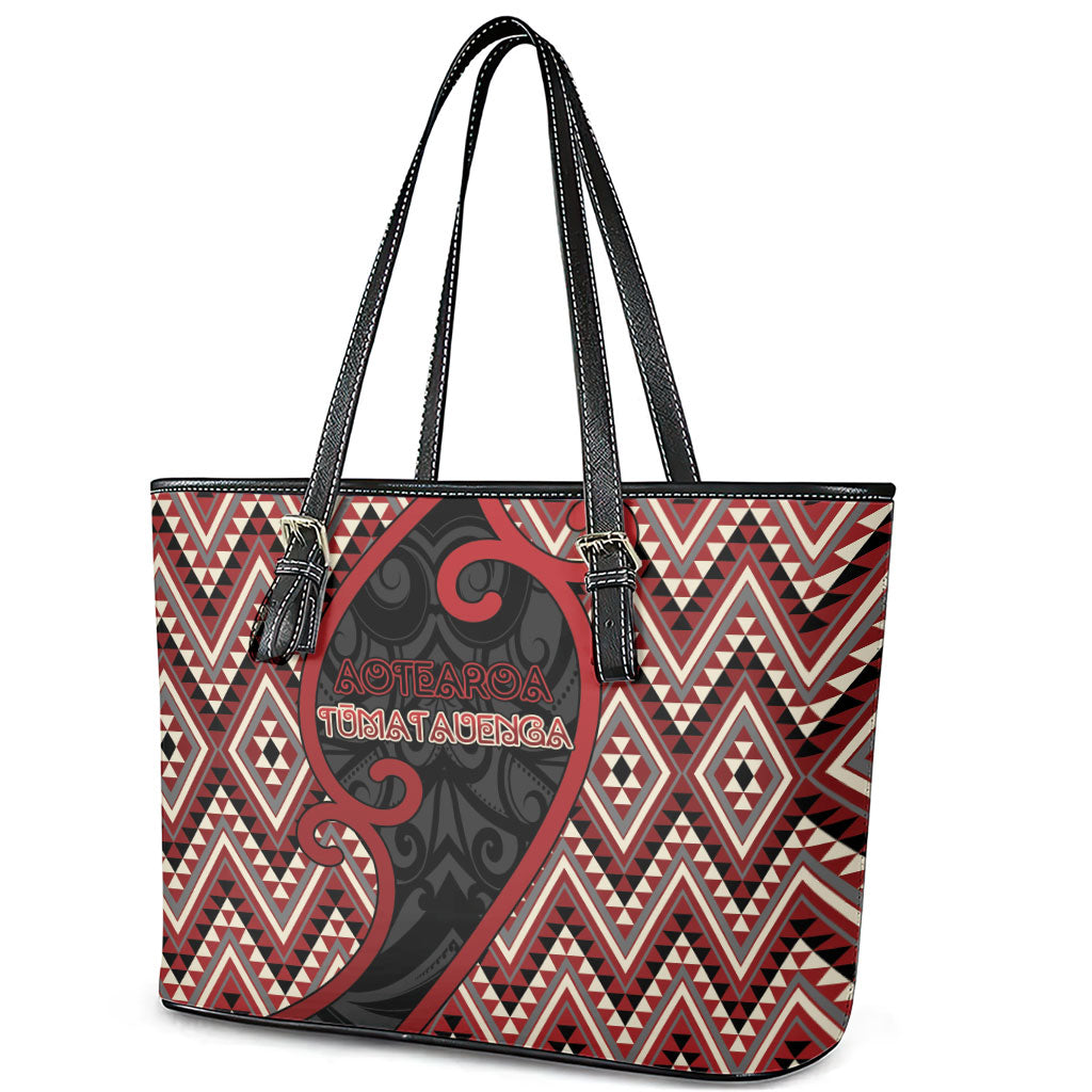 Aotearoa Atua Tumatauenga Leather Tote Bag God Of War Koru Patterns