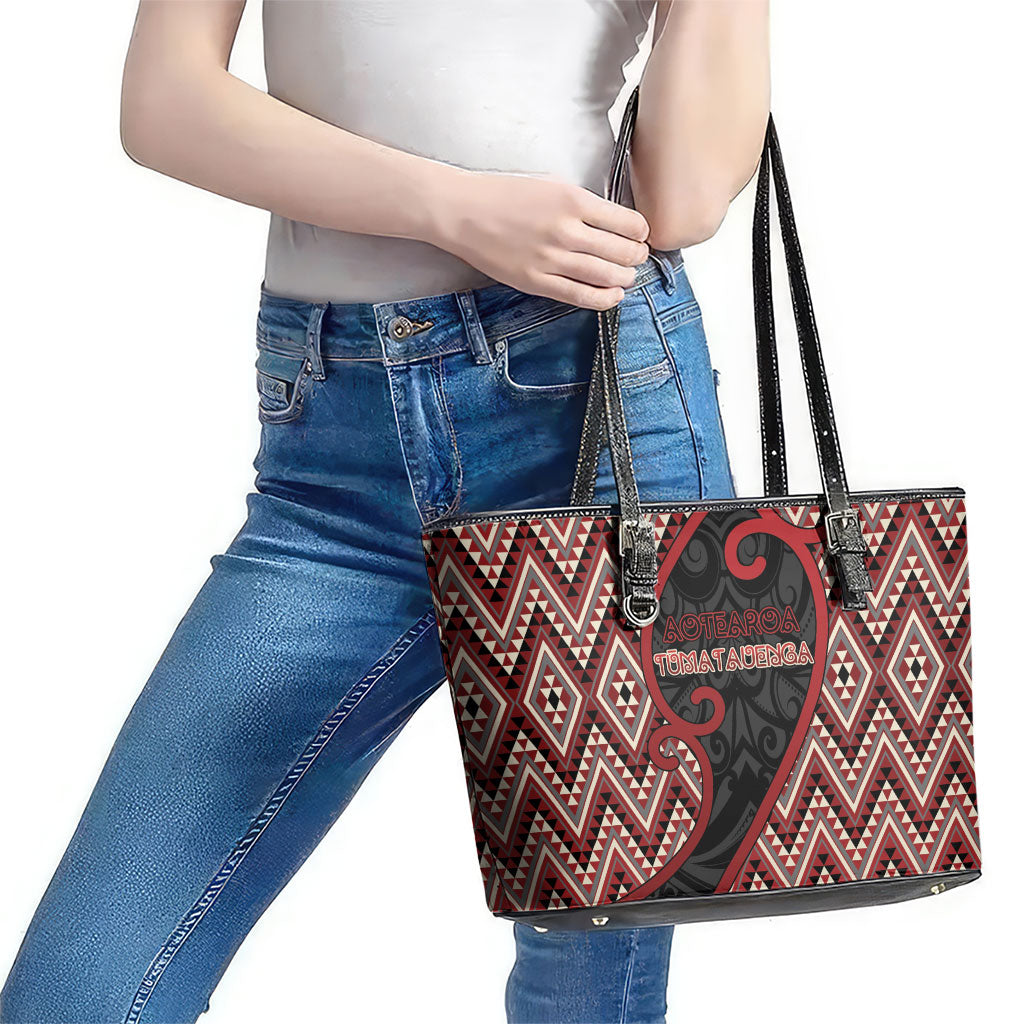Aotearoa Atua Tumatauenga Leather Tote Bag God Of War Koru Patterns