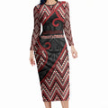 Custom Aotearoa Atua Tumatauenga Long Sleeve Bodycon Dress God Of War Koru Patterns