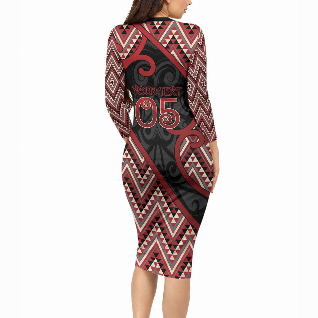 Custom Aotearoa Atua Tumatauenga Long Sleeve Bodycon Dress God Of War Koru Patterns
