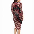 Custom Aotearoa Atua Tumatauenga Long Sleeve Bodycon Dress God Of War Koru Patterns