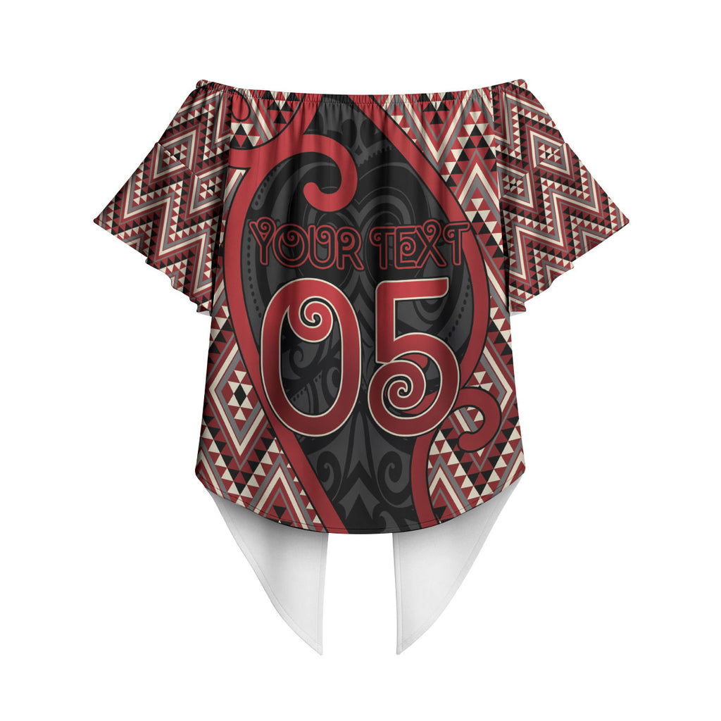 Custom Aotearoa Atua Tumatauenga Off Shoulder Wrap Waist Top God Of War Koru Patterns