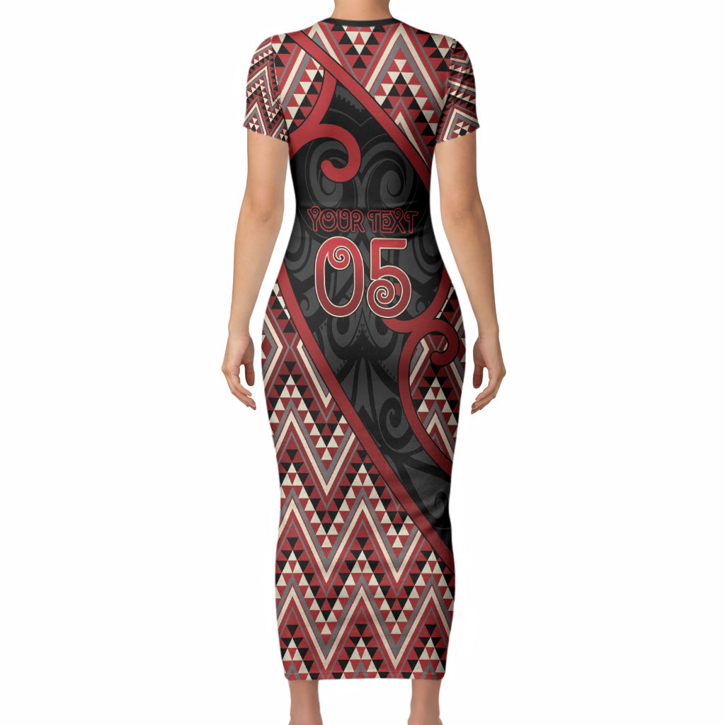 Custom Aotearoa Atua Tumatauenga Short Sleeve Bodycon Dress God Of War Koru Patterns
