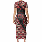 Custom Aotearoa Atua Tumatauenga Short Sleeve Bodycon Dress God Of War Koru Patterns