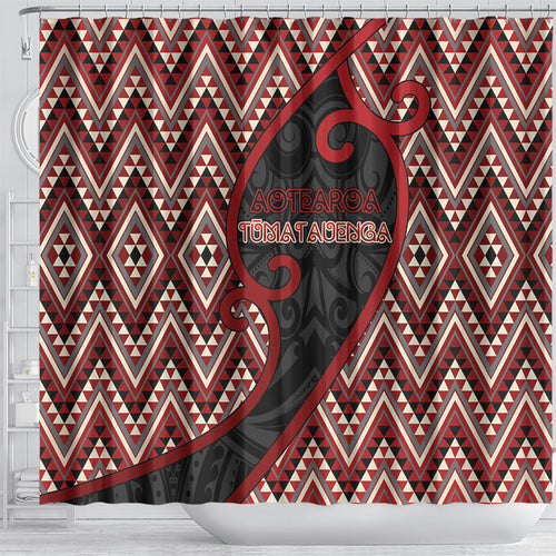 Aotearoa Atua Tumatauenga Shower Curtain God Of War Koru Patterns