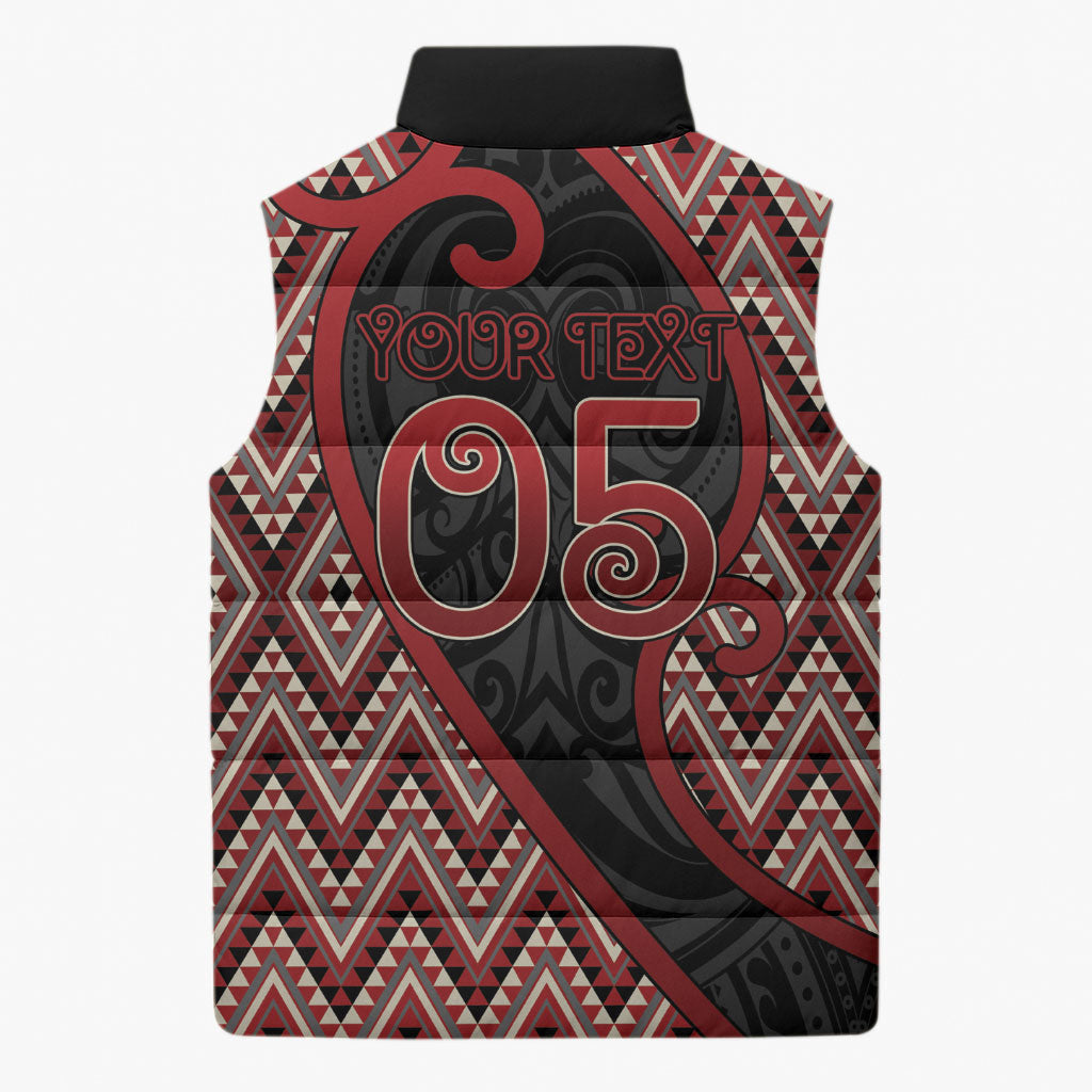 Custom Aotearoa Atua Tumatauenga Sleeveless Puffer Jacket God Of War Koru Patterns