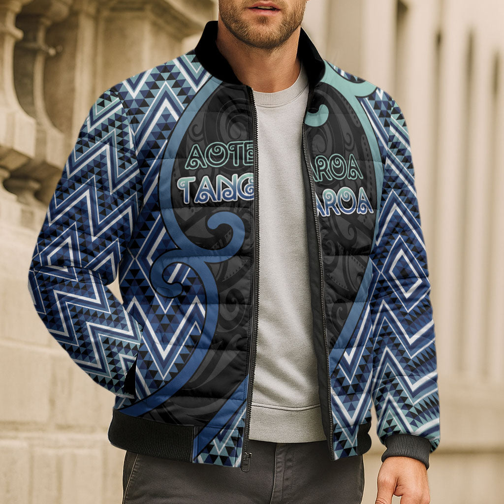 Custom Aotearoa Atua Tangaroa Bomber Puffer Jacket God Of Ocean Koru Patterns