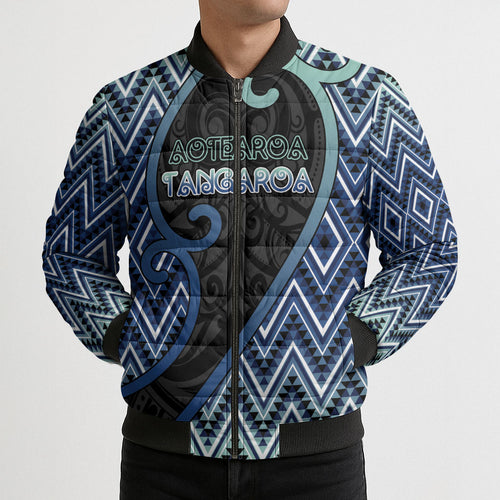 Custom Aotearoa Atua Tangaroa Bomber Puffer Jacket God Of Ocean Koru Patterns