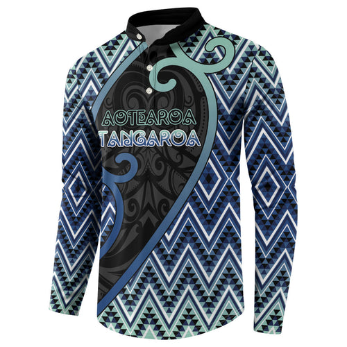 Custom Aotearoa Atua Tangaroa Button Sweatshirt God Of Ocean Koru Patterns