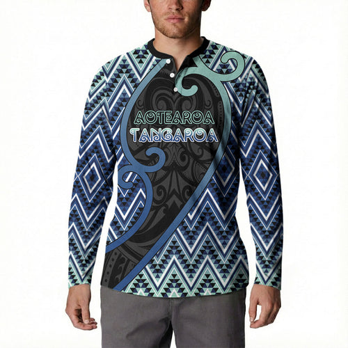 Custom Aotearoa Atua Tangaroa Button Sweatshirt God Of Ocean Koru Patterns