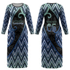 Custom Aotearoa Atua Tangaroa Couples Matching Long Sleeve Bodycon Dress and Hawaiian Shirt God Of Ocean Koru Patterns