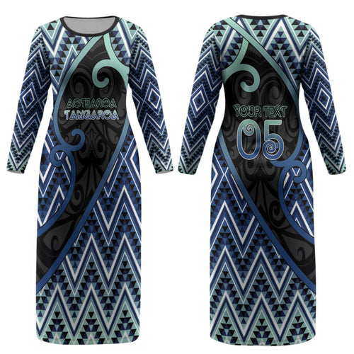 Custom Aotearoa Atua Tangaroa Couples Matching Long Sleeve Bodycon Dress and Long Sleeve Button Shirt God Of Ocean Koru Patterns