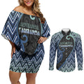 Custom Aotearoa Atua Tangaroa Couples Matching Off Shoulder Short Dress and Long Sleeve Button Shirt God Of Ocean Koru Patterns