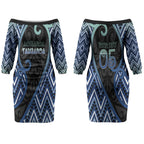 Custom Aotearoa Atua Tangaroa Couples Matching Off The Shoulder Long Sleeve Dress and Hawaiian Shirt God Of Ocean Koru Patterns