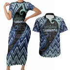 Custom Aotearoa Atua Tangaroa Couples Matching Short Sleeve Bodycon Dress and Hawaiian Shirt God Of Ocean Koru Patterns