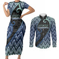 Custom Aotearoa Atua Tangaroa Couples Matching Short Sleeve Bodycon Dress and Long Sleeve Button Shirt God Of Ocean Koru Patterns