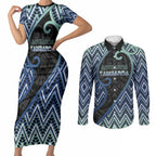 Custom Aotearoa Atua Tangaroa Couples Matching Short Sleeve Bodycon Dress and Long Sleeve Button Shirt God Of Ocean Koru Patterns