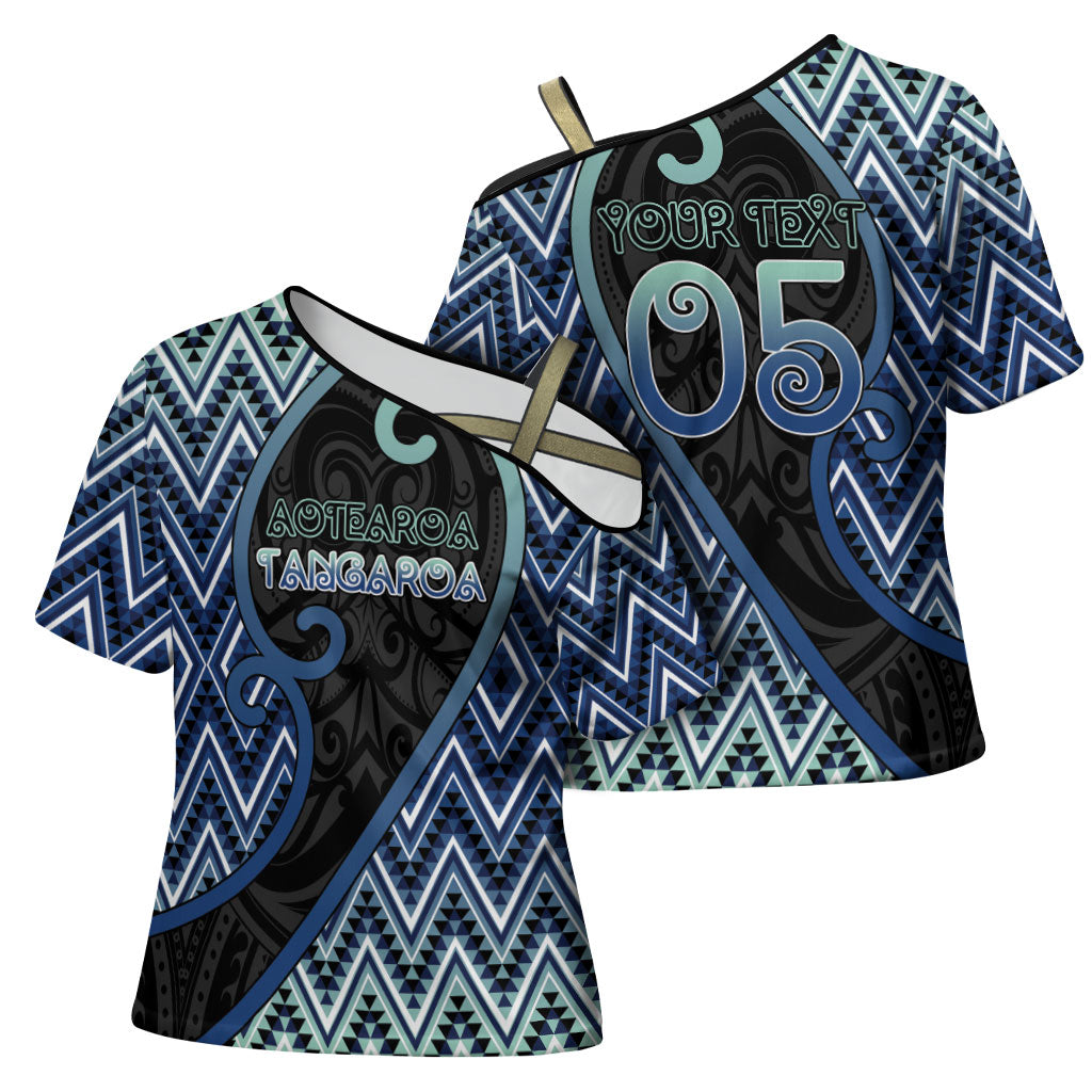 Custom Aotearoa Atua Tangaroa Cross Shoulder Shirt God Of Ocean Koru Patterns