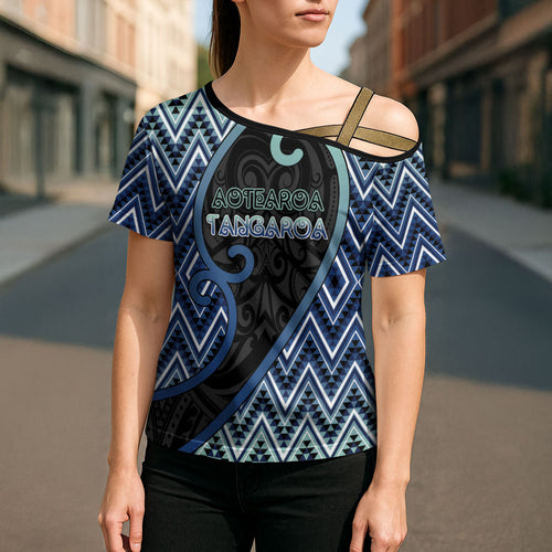 Custom Aotearoa Atua Tangaroa Cross Shoulder Shirt God Of Ocean Koru Patterns