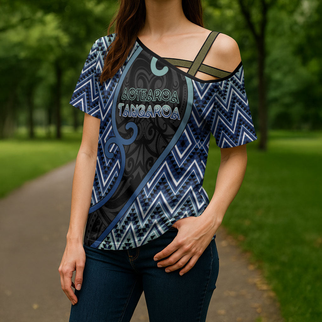 Custom Aotearoa Atua Tangaroa Cross Shoulder Shirt God Of Ocean Koru Patterns